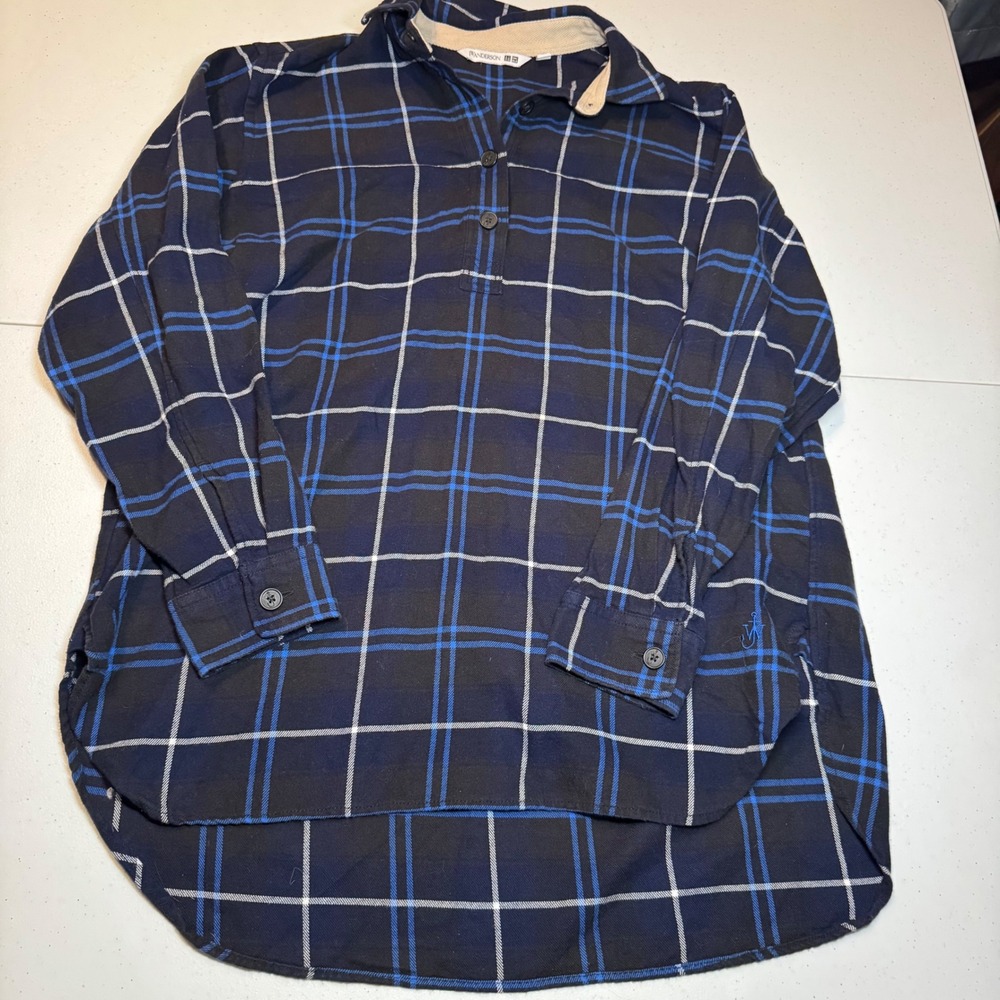 JW Anderson UNIQLO Plaid Pullover‎ Shirt Womens XS Blue White Alternative Grunge